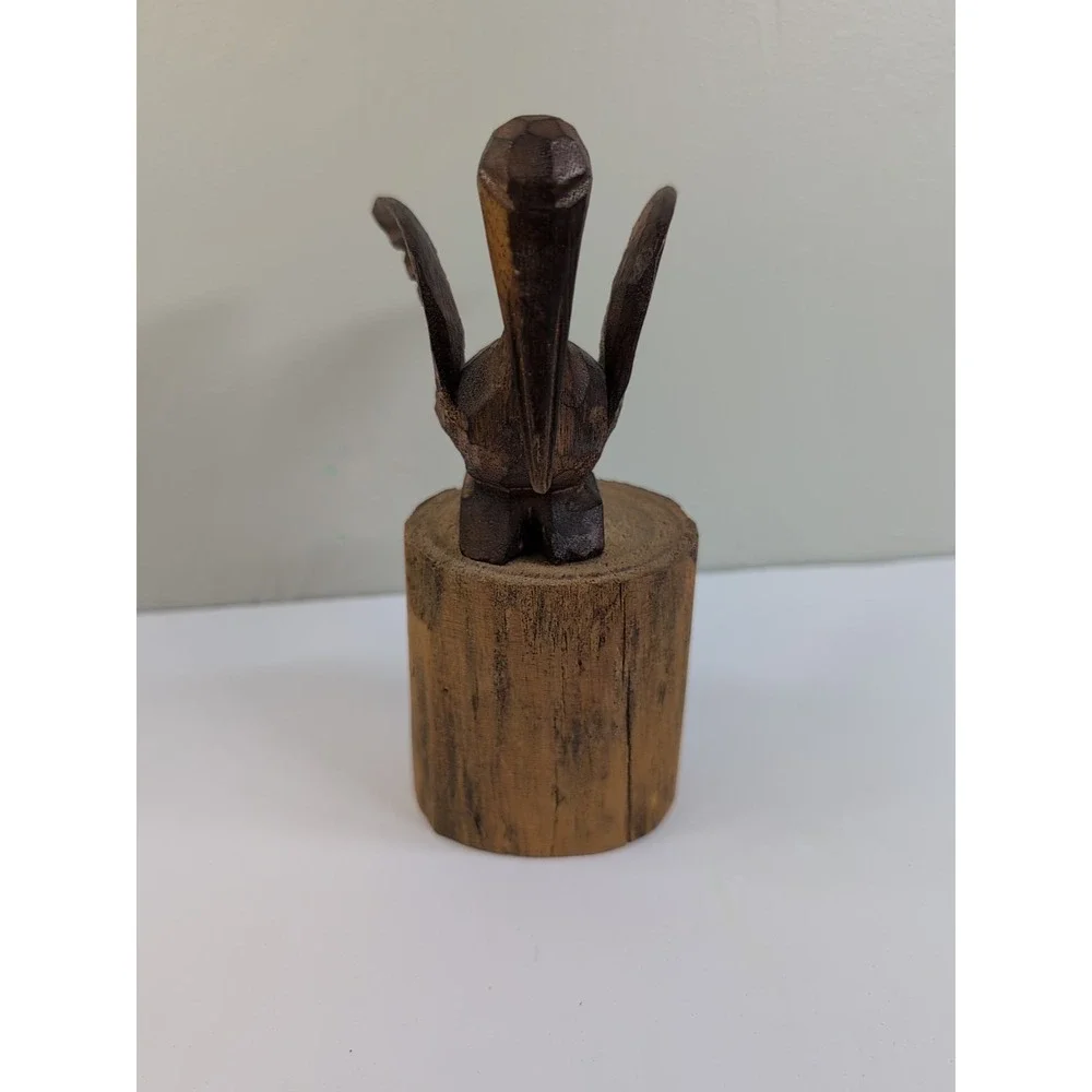 Vintage Carved Wood Pelican On Post‎ Figurine 7in